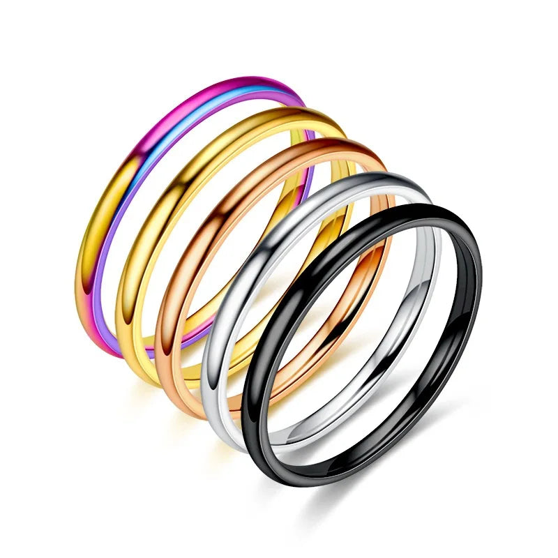 2mm Thin Rings For Man Women Girl Solid Stainless Steel Minimalist Ring Elegant Party Tail Ring Couple Rings