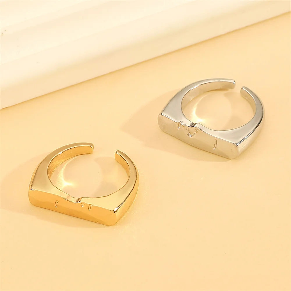 1 Pairs Human Face Expression Man Ring Creativity Metal Stacking Wear Open Adjustable Couple Rings Festivals Gift Accessories