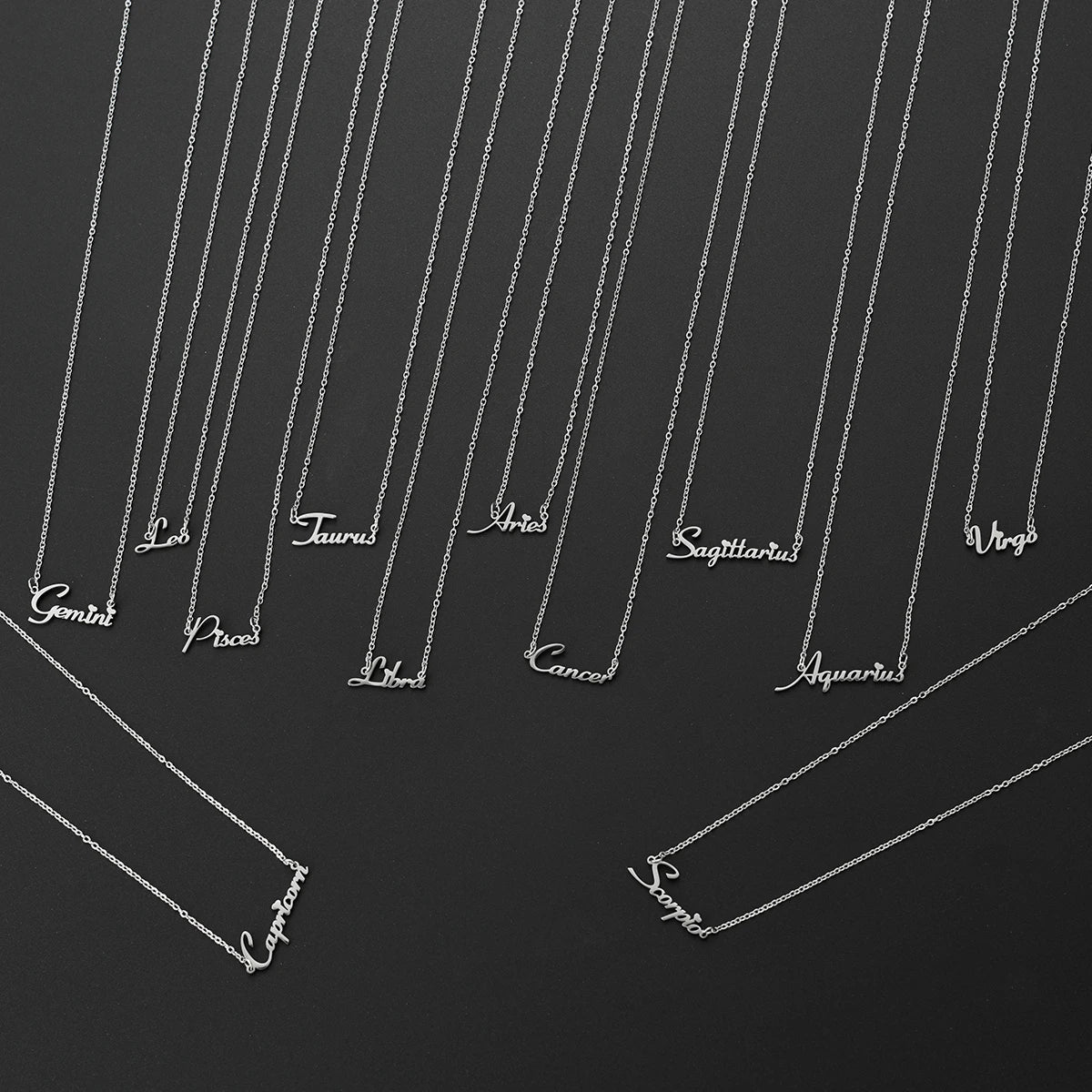 vintage 12 Zodiac Sign Stainless Steel Necklace For Women Letter Constellation pendant Clavicle Chain statement choker necklace