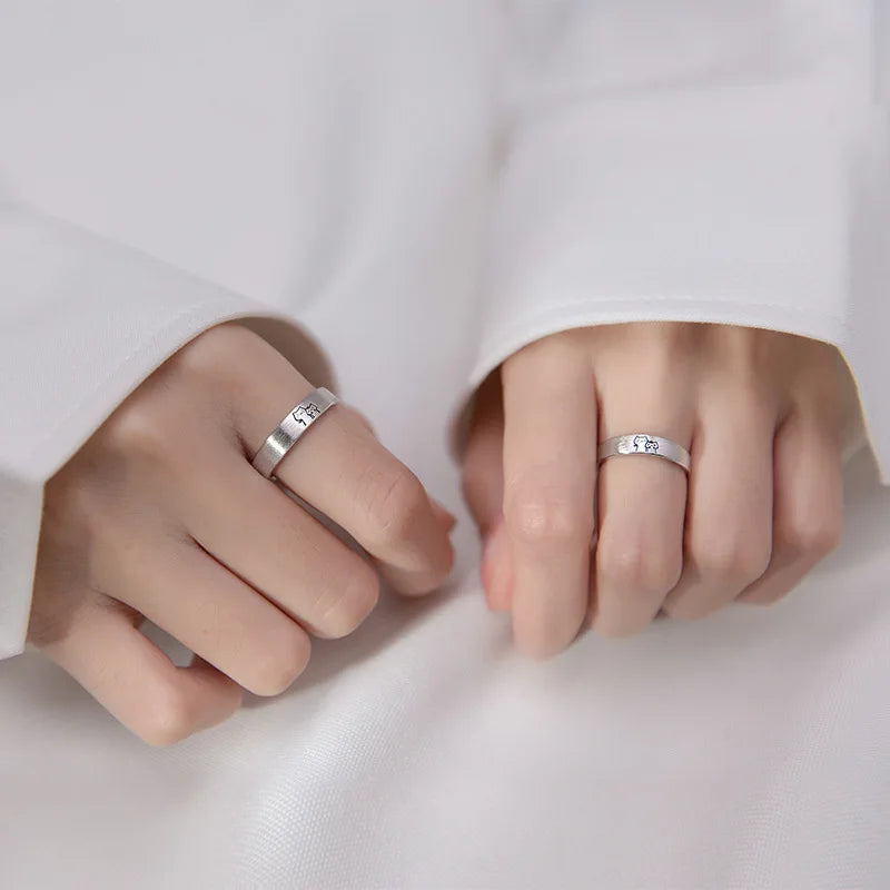 1Pair Kitten Couple Rings Cute Sliver Cat Open Ring For Women Men Adjustable Finger Rings Romantic Lovers Anniversary Jewelry