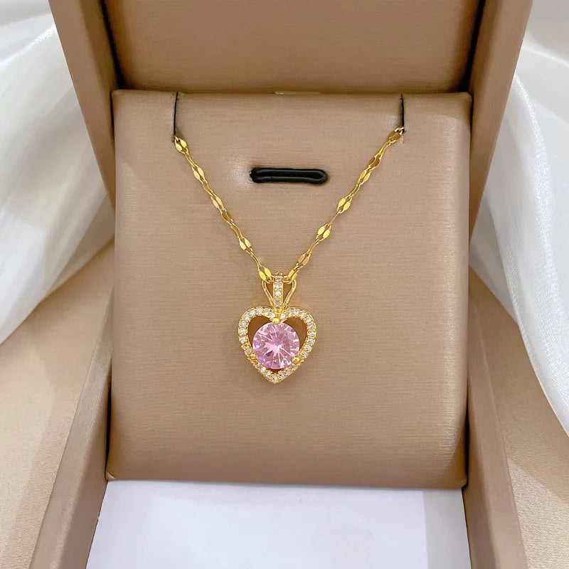 Trendy Heart OF Ocean Stainless Steel Cubic Zirconia Necklaces For Women Men Gold Color Metal Crystal Party Everyday Jewelry