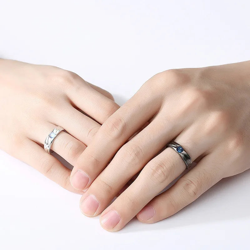 2 Pcs Demons and Angels Matching Couple Friendship Lover Open Adjustable Rings Set Minimalist Engagement Wedding Rings Lovers