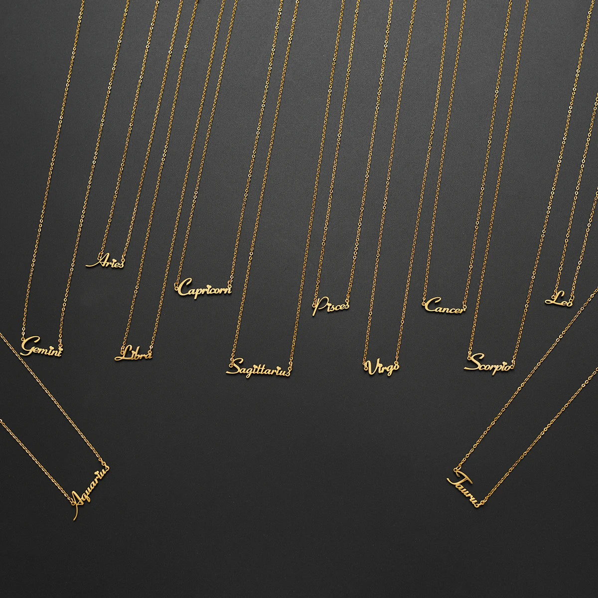 vintage 12 Zodiac Sign Stainless Steel Necklace For Women Letter Constellation pendant Clavicle Chain statement choker necklace