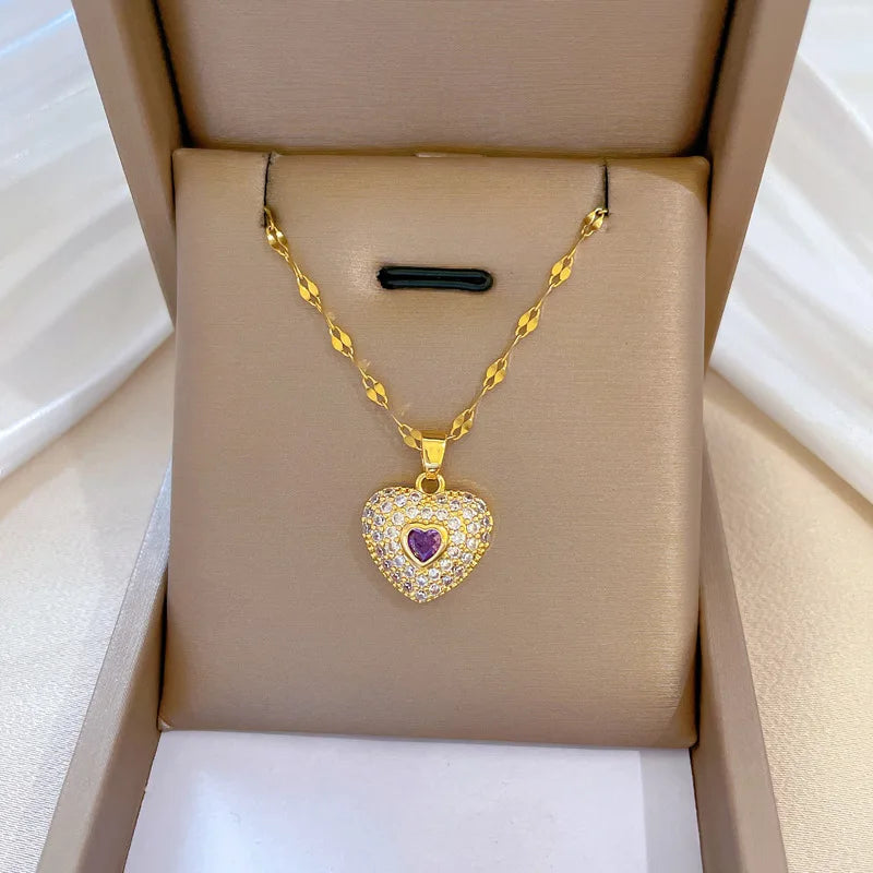 Trendy Heart OF Ocean Stainless Steel Cubic Zirconia Necklaces For Women Men Gold Color Metal Crystal Party Everyday Jewelry