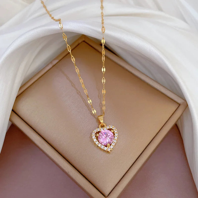 Trendy Heart OF Ocean Stainless Steel Cubic Zirconia Necklaces For Women Men Gold Color Metal Crystal Party Everyday Jewelry