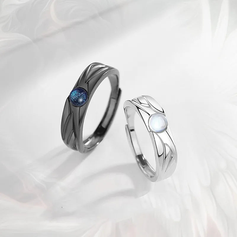 2 Pcs Demons and Angels Matching Couple Friendship Lover Open Adjustable Rings Set Minimalist Engagement Wedding Rings Lovers