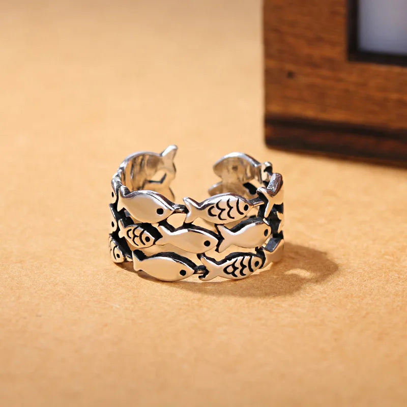 925 Sterling Silver Three Layers Fish Rings For Women Engagement Luxury Jewelry Accessories Wholesale Everything
