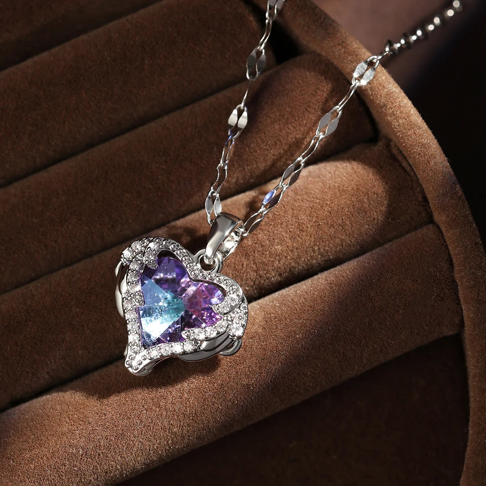 Trendy Heart OF Ocean Stainless Steel Cubic Zirconia Necklaces For Women Men Gold Color Metal Crystal Party Everyday Jewelry