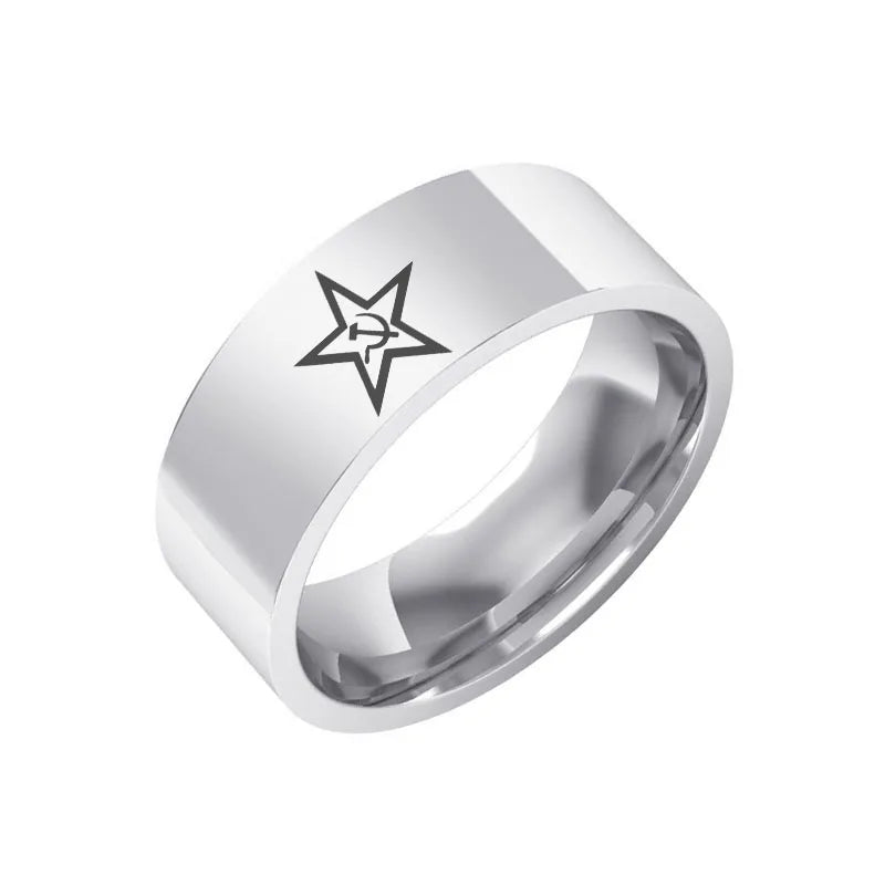 2022 Trend Rings for Man Fashion Jewelry USSR Soviet Sickle Hammer Ring Woman Stainless Steel Rings Vintage Holiday Gift Accesso