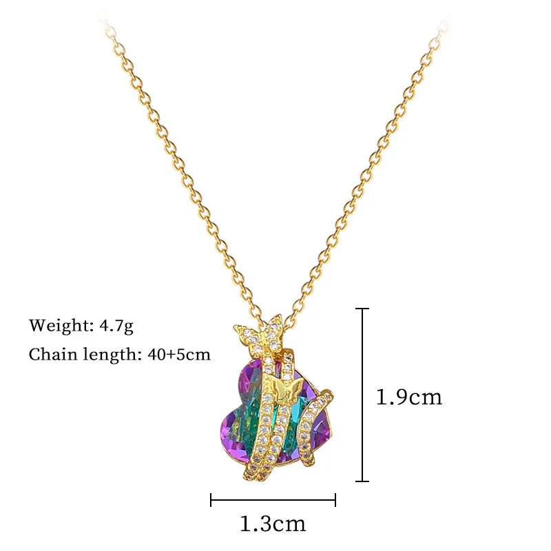 Trendy Heart OF Ocean Stainless Steel Cubic Zirconia Necklaces For Women Men Gold Color Metal Crystal Party Everyday Jewelry