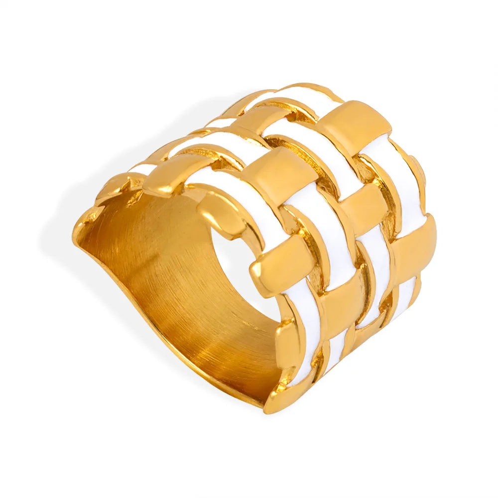 316L Stainless Steel Wide Rings For Women Men Black White Glaze Weave Couple Rings Man Woman Female Ring Luxury Quality Jewelry