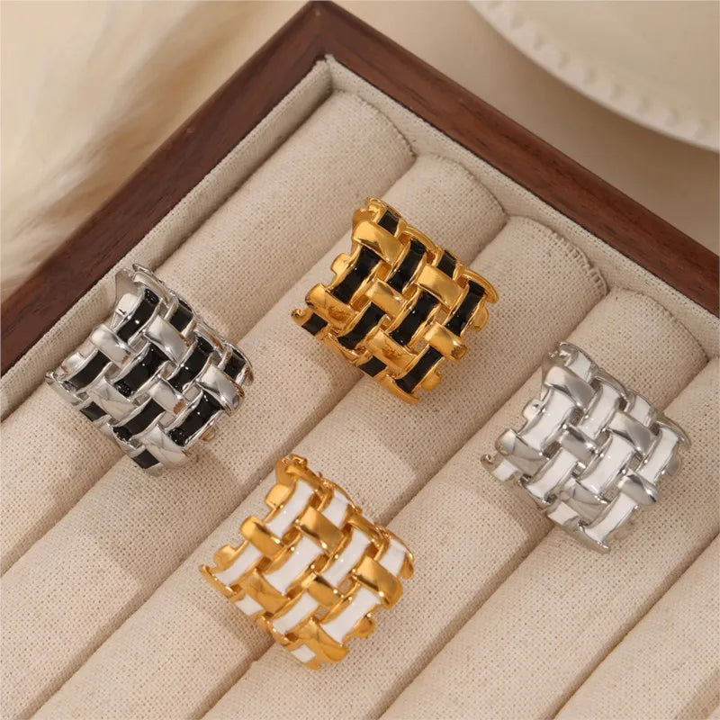 316L Stainless Steel Wide Rings For Women Men Black White Glaze Weave Couple Rings Man Woman Female Ring Luxury Quality Jewelry