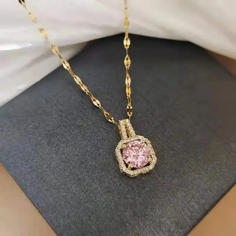 Trendy Heart OF Ocean Stainless Steel Cubic Zirconia Necklaces For Women Men Gold Color Metal Crystal Party Everyday Jewelry