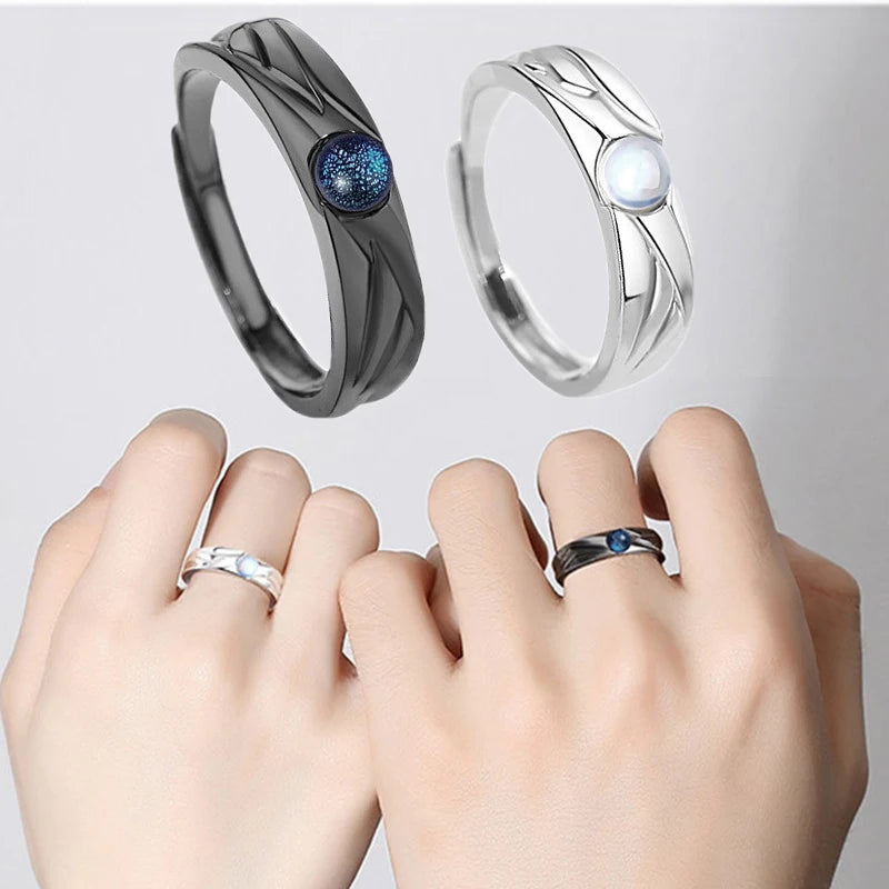 2 Pcs Demons and Angels Matching Couple Friendship Lover Open Adjustable Rings Set Minimalist Engagement Wedding Rings Lovers