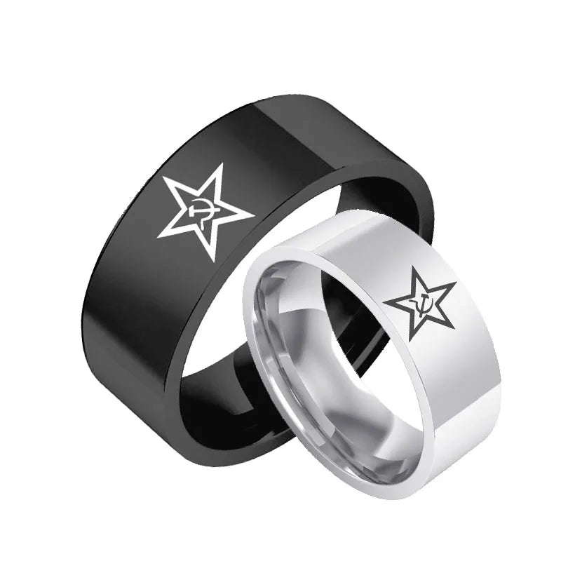 2022 Trend Rings for Man Fashion Jewelry USSR Soviet Sickle Hammer Ring Woman Stainless Steel Rings Vintage Holiday Gift Accesso