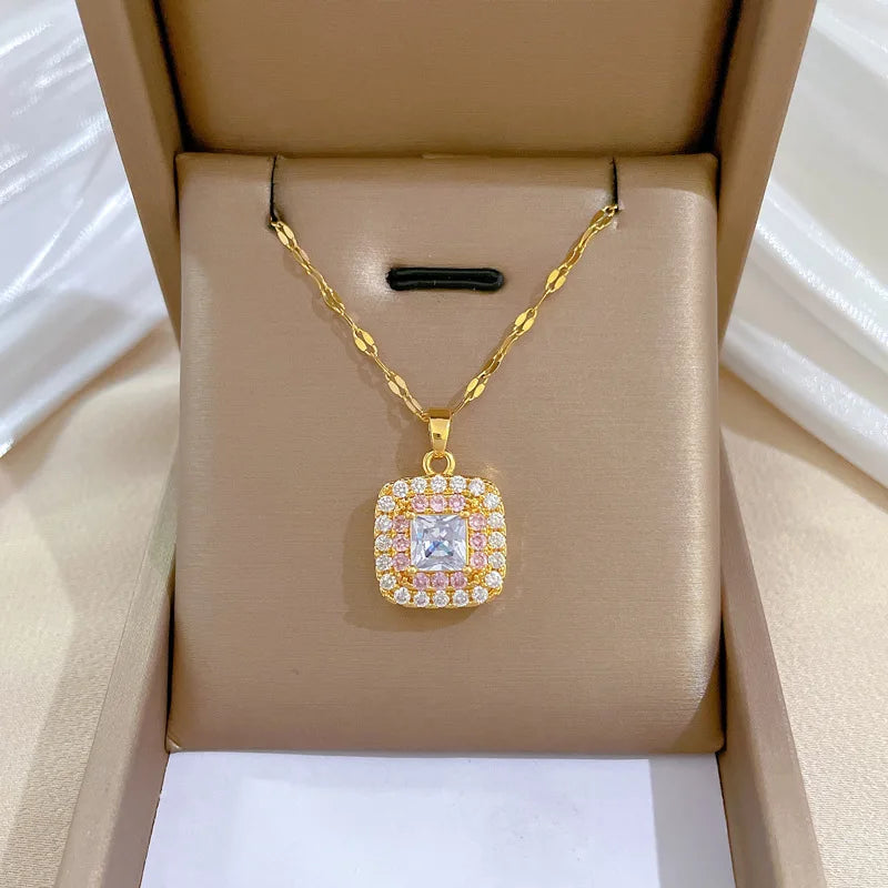 Trendy Heart OF Ocean Stainless Steel Cubic Zirconia Necklaces For Women Men Gold Color Metal Crystal Party Everyday Jewelry