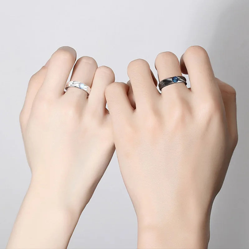 2 Pcs Demons and Angels Matching Couple Friendship Lover Open Adjustable Rings Set Minimalist Engagement Wedding Rings Lovers