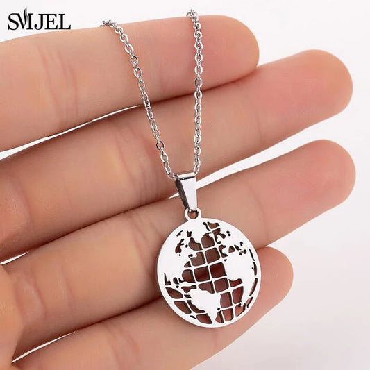 SMJEL Origami World Map Necklace Globe Women Geometric Earth Africa Necklace Circle Necklaces & Pendants Choker Jewelry