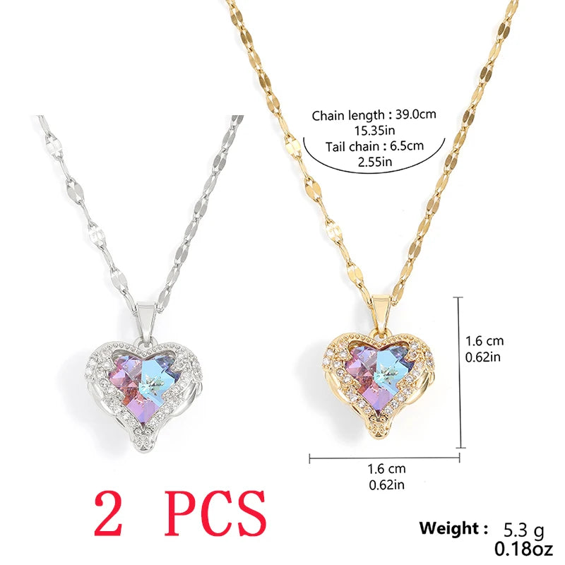 Trendy Heart OF Ocean Stainless Steel Cubic Zirconia Necklaces For Women Men Gold Color Metal Crystal Party Everyday Jewelry