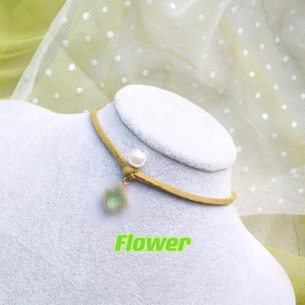 Trendy Choker Necklace For Women Lovely Green Fabric Pearl Heart Pendant Short Clavicle Necklace Aesthetic Jewelry Gift For Her