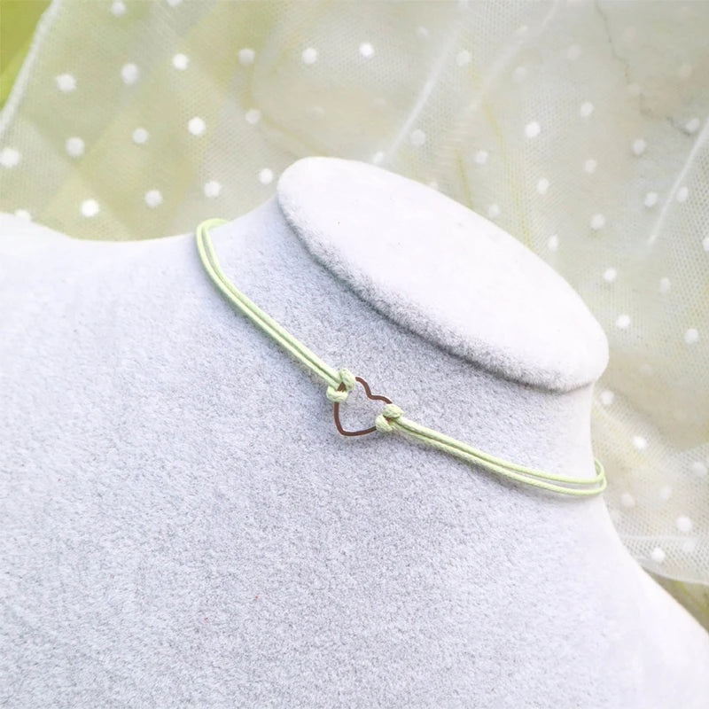 Trendy Choker Necklace For Women Lovely Green Fabric Pearl Heart Pendant Short Clavicle Necklace Aesthetic Jewelry Gift For Her