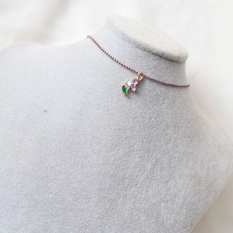 Temperament Fairy Choker Necklace For Women Romantic Purple Fabric Short Clavicle Necklace Pendant Aesthetic Boho Jewelry Gifts