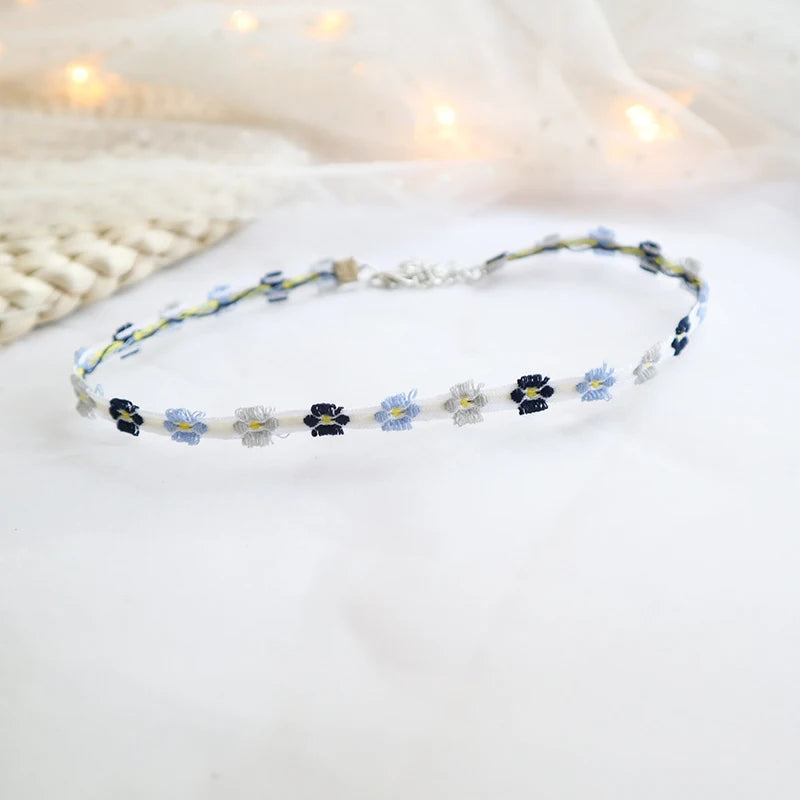 Trendy Choker Necklace For Women Lovely Green Fabric Pearl Heart Pendant Short Clavicle Necklace Aesthetic Jewelry Gift For Her