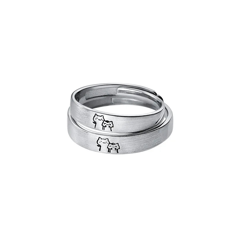 1Pair Kitten Couple Rings Cute Sliver Cat Open Ring For Women Men Adjustable Finger Rings Romantic Lovers Anniversary Jewelry