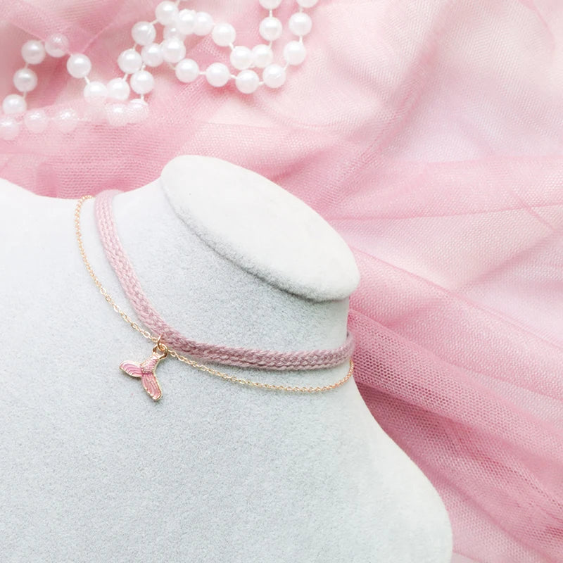 Temperament Fairy Choker Necklace For Women Romantic Purple Fabric Short Clavicle Necklace Pendant Aesthetic Boho Jewelry Gifts