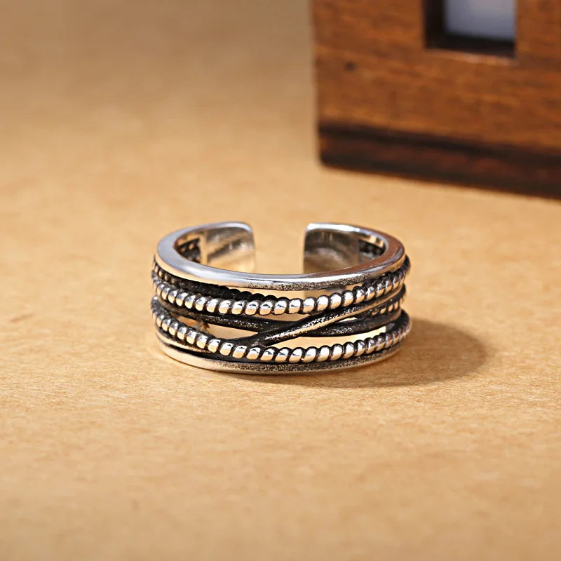 925 Sterling Silver Multilayer Thick Open Rings For Women Wedding Luxury Party Jewelry Wholesale Jewellery Argent 925