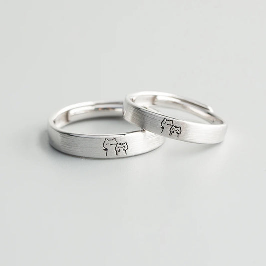 1Pair Kitten Couple Rings Cute Sliver Cat Open Ring For Women Men Adjustable Finger Rings Romantic Lovers Anniversary Jewelry