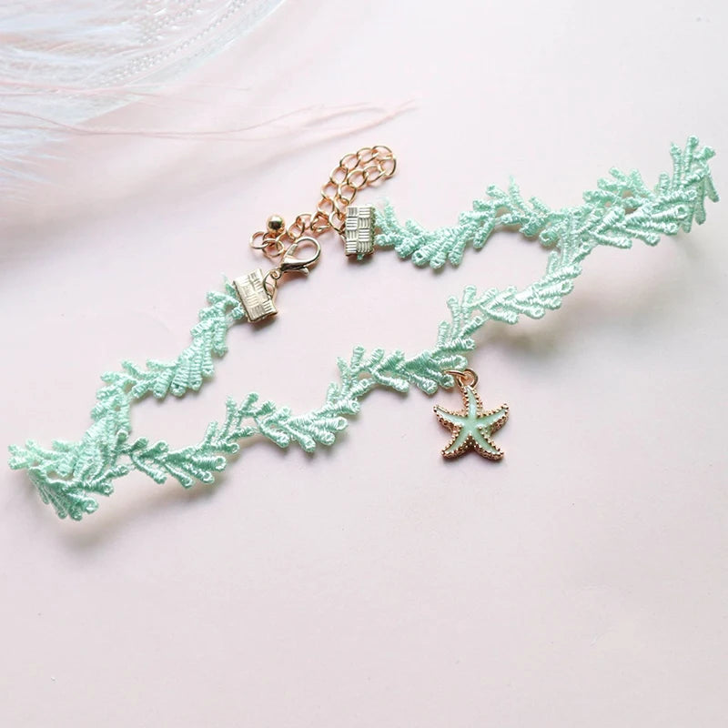 Trendy Choker Necklace For Women Lovely Green Fabric Pearl Heart Pendant Short Clavicle Necklace Aesthetic Jewelry Gift For Her
