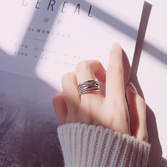 925 Sterling Silver Multilayer Thick Open Rings For Women Wedding Luxury Party Jewelry Wholesale Jewellery Argent 925