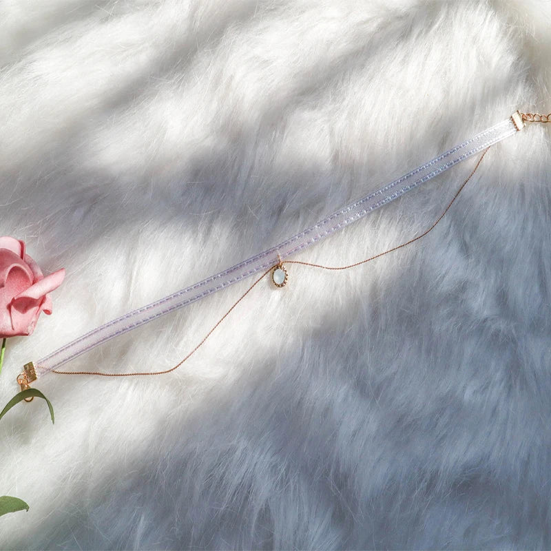 Temperament Fairy Choker Necklace For Women Romantic Purple Fabric Short Clavicle Necklace Pendant Aesthetic Boho Jewelry Gifts