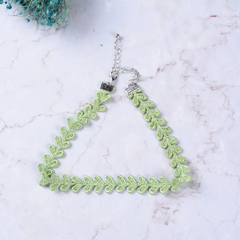Trendy Choker Necklace For Women Lovely Green Fabric Pearl Heart Pendant Short Clavicle Necklace Aesthetic Jewelry Gift For Her