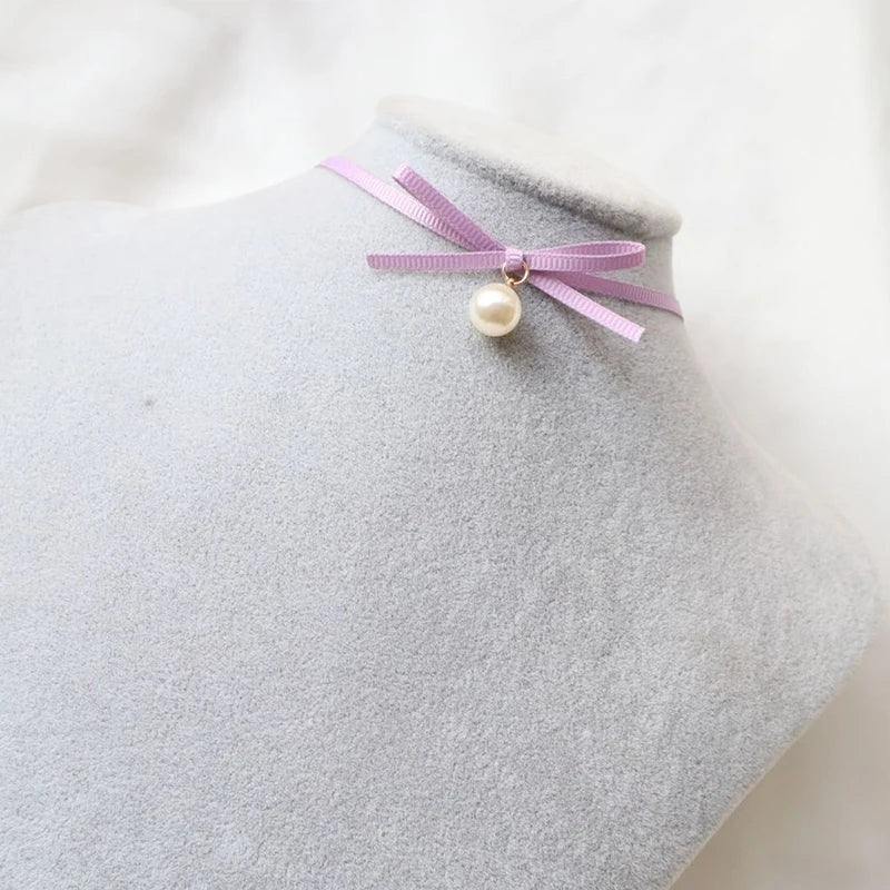 Temperament Fairy Choker Necklace For Women Romantic Purple Fabric Short Clavicle Necklace Pendant Aesthetic Boho Jewelry Gifts