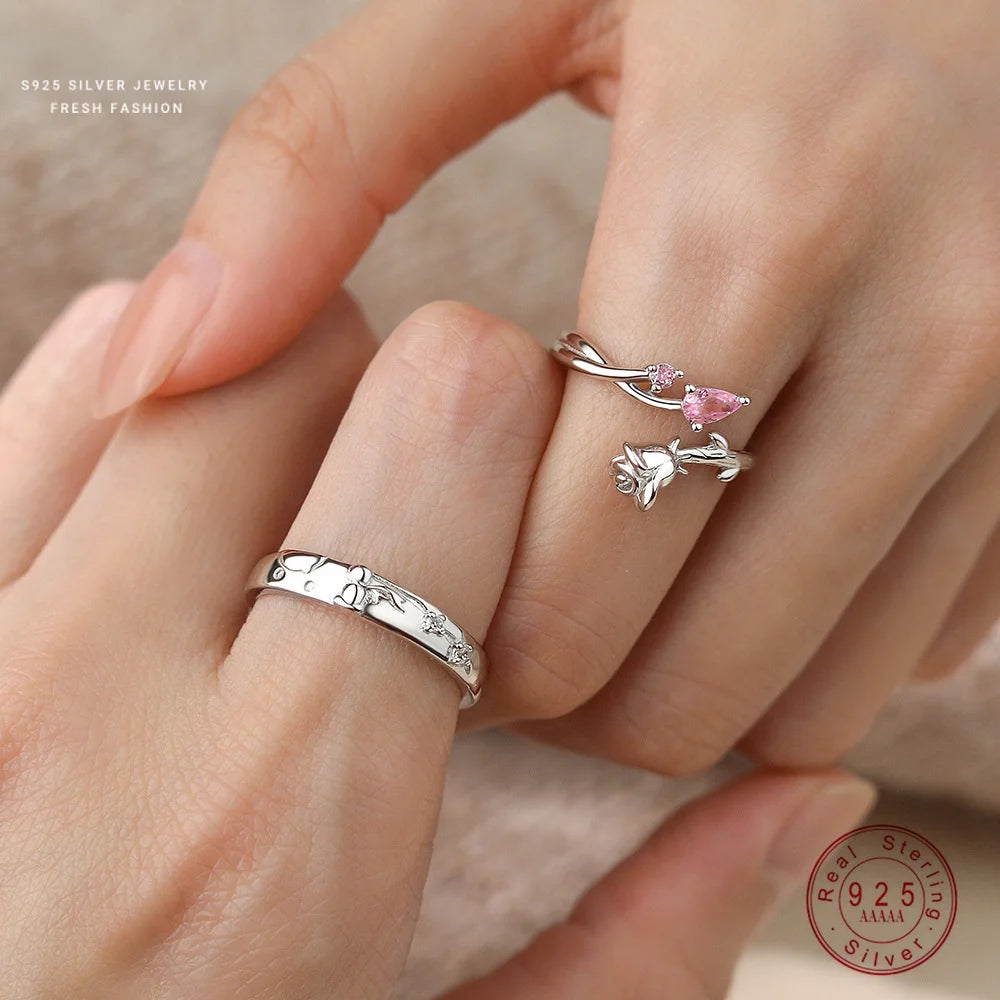 925 Sterling Silver High Quality Prince Rose Lovers Ring for Women Man Wedding Proposal Engagement Anniversary Jewelry Gift