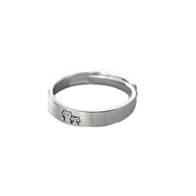 1Pair Kitten Couple Rings Cute Sliver Cat Open Ring For Women Men Adjustable Finger Rings Romantic Lovers Anniversary Jewelry