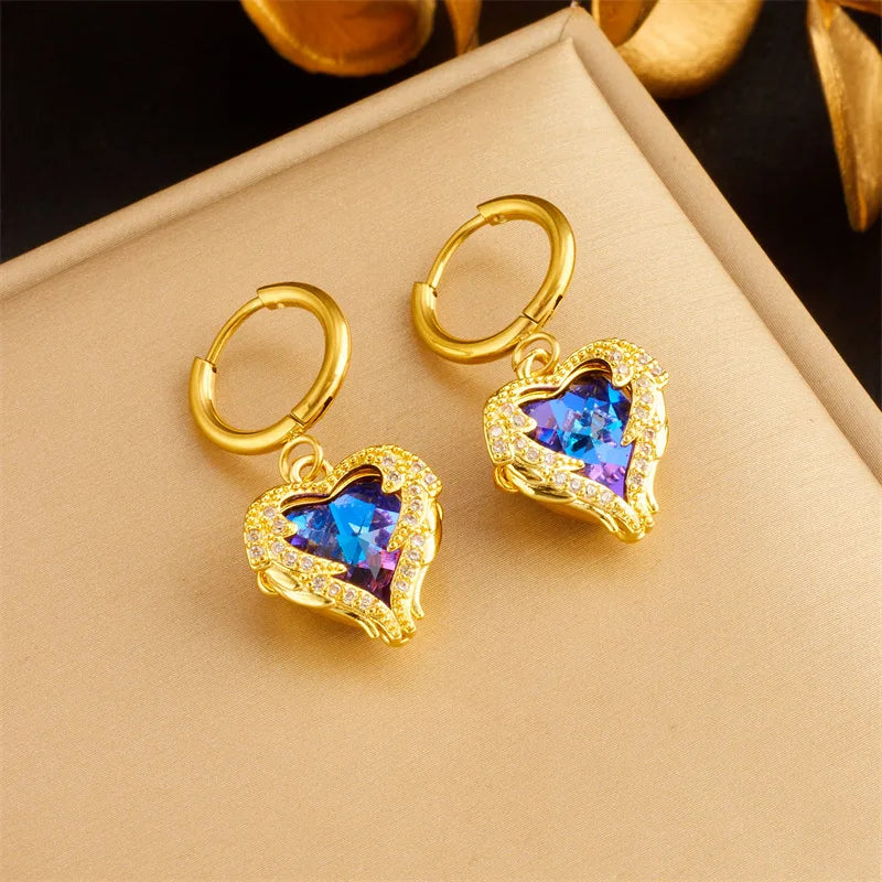 Trendy Heart OF Ocean Stainless Steel Cubic Zirconia Necklaces For Women Men Gold Color Metal Crystal Party Everyday Jewelry