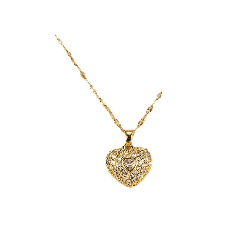 Trendy Heart OF Ocean Stainless Steel Cubic Zirconia Necklaces For Women Men Gold Color Metal Crystal Party Everyday Jewelry