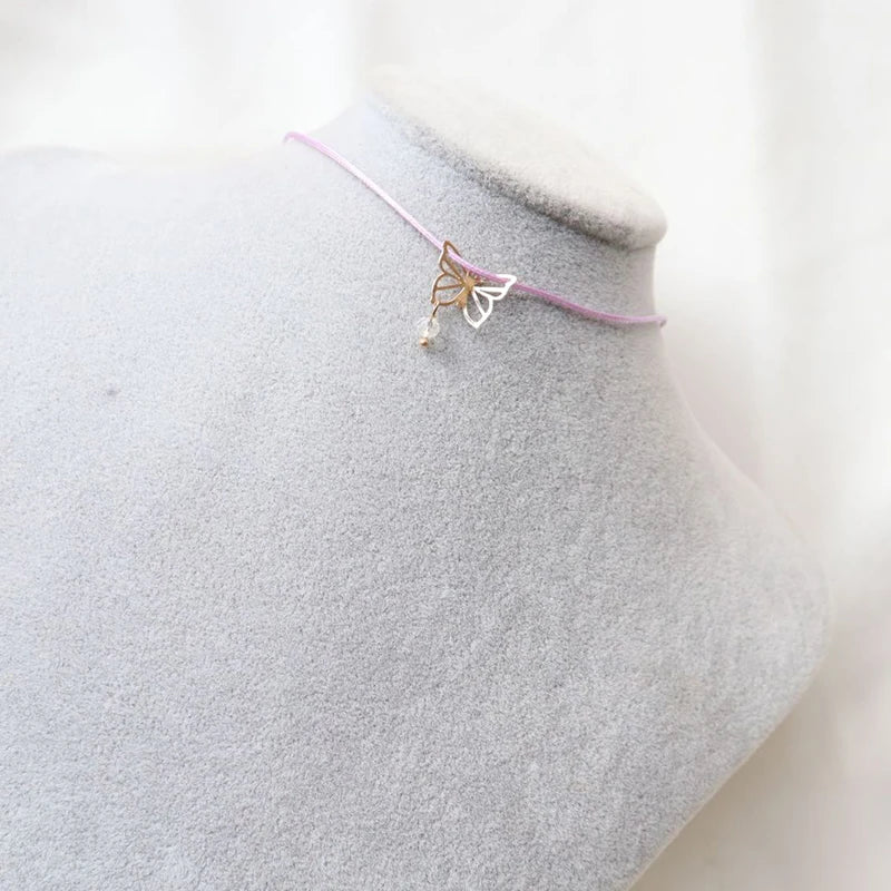 Temperament Fairy Choker Necklace For Women Romantic Purple Fabric Short Clavicle Necklace Pendant Aesthetic Boho Jewelry Gifts