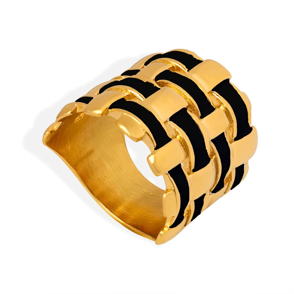 316L Stainless Steel Wide Rings For Women Men Black White Glaze Weave Couple Rings Man Woman Female Ring Luxury Quality Jewelry