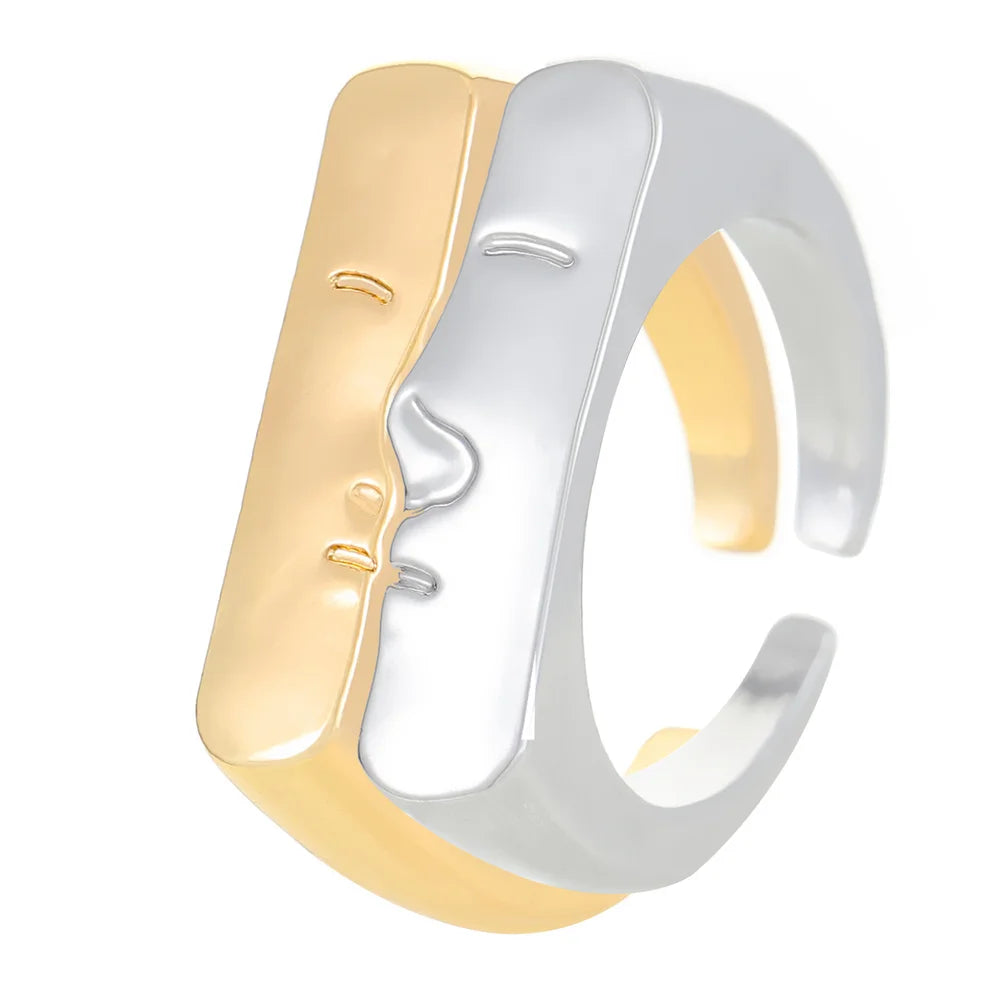 1 Pairs Human Face Expression Man Ring Creativity Metal Stacking Wear Open Adjustable Couple Rings Festivals Gift Accessories