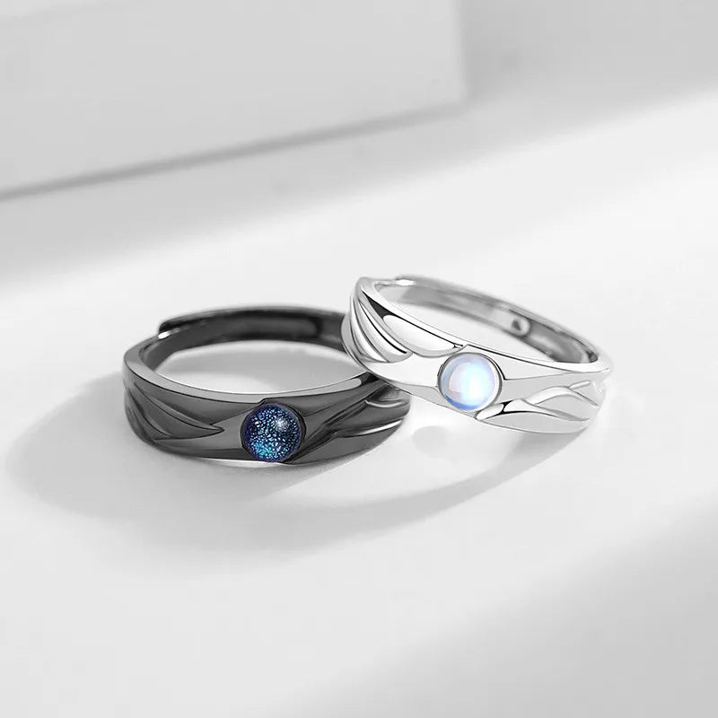 2 Pcs Demons and Angels Matching Couple Friendship Lover Open Adjustable Rings Set Minimalist Engagement Wedding Rings Lovers