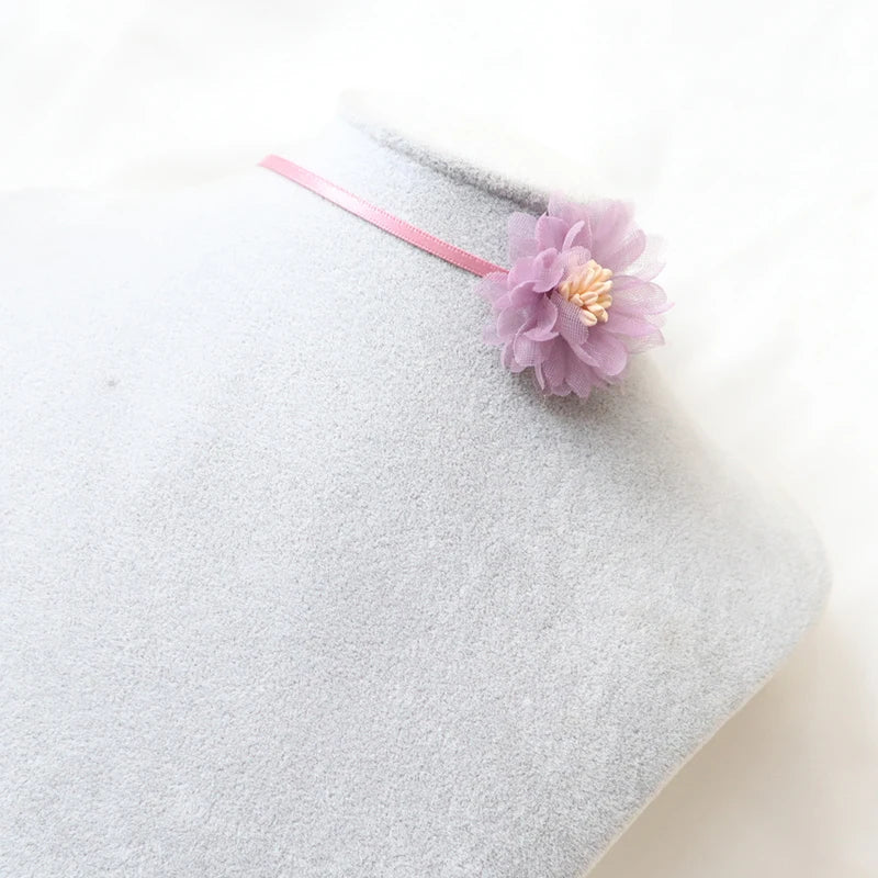 Temperament Fairy Choker Necklace For Women Romantic Purple Fabric Short Clavicle Necklace Pendant Aesthetic Boho Jewelry Gifts