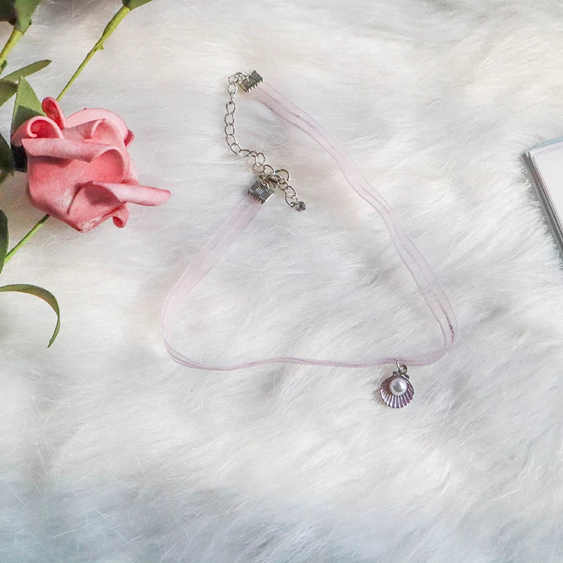 Temperament Fairy Choker Necklace For Women Romantic Purple Fabric Short Clavicle Necklace Pendant Aesthetic Boho Jewelry Gifts
