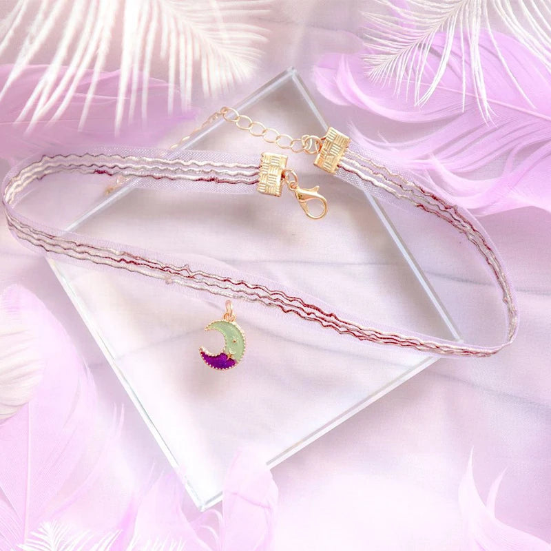 Temperament Fairy Choker Necklace For Women Romantic Purple Fabric Short Clavicle Necklace Pendant Aesthetic Boho Jewelry Gifts