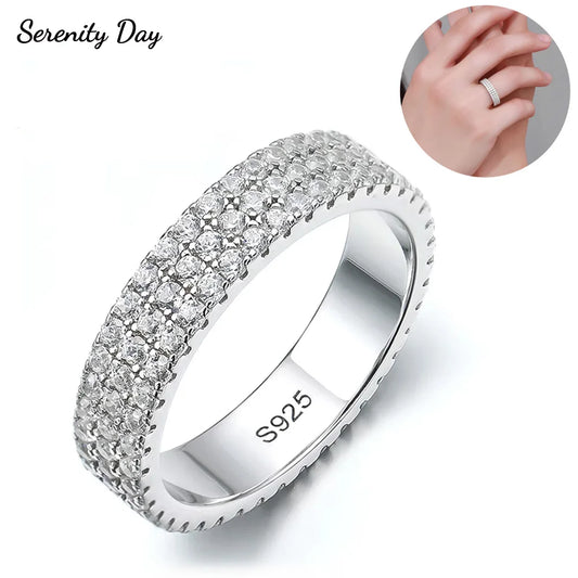 3 Row D Color Moissanite Rings Women Man S925 Sterling Silver Couples Rings Plated 18k Eternity Wedding Bridal Anniversary Gift