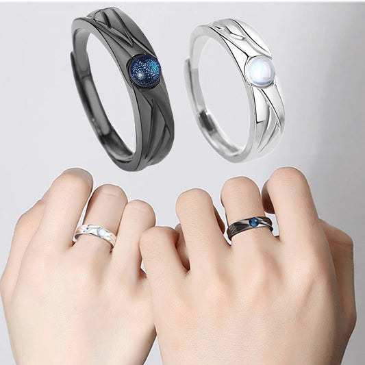 2 Pcs Demons and Angels Matching Couple Friendship Lover Open Adjustable Rings Set Minimalist Engagement Wedding Rings Lovers