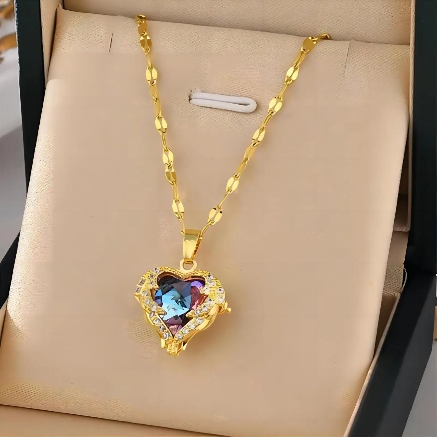 Trendy Heart OF Ocean Stainless Steel Cubic Zirconia Necklaces For Women Men Gold Color Metal Crystal Party Everyday Jewelry